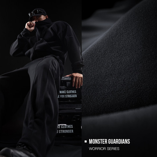 Monster Guardians勇士系列秋冬黑色卫衣卫裤休闲加绒运动套装男