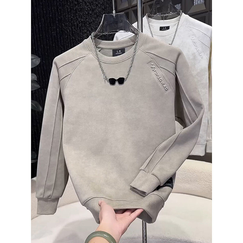 加绒高级感扎染网红钢印卫衣2025爆款男士圆领长袖百搭休闲打底衫,淘宝优惠券,粉丝福利购,淘宝优惠卷