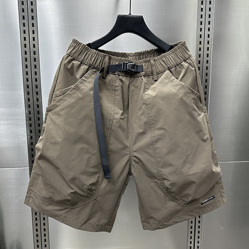 2024 ຜູ້ຊາຍ Trendy ຂະຫນາດໃຫຍ່ Pocket Belt Cargo Shorts Summer ບາງໆແບບໃຫມ່ Loose Straight ຫ້າ-ຫ້າກາງ Pants