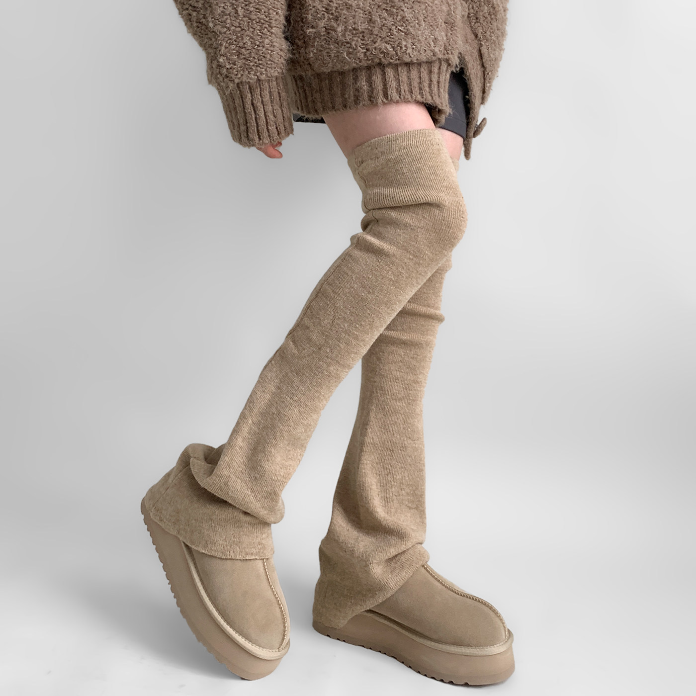 夜间教习室黑色过膝袜套女秋冬阔腿喇叭腿套长筒堆堆袜子显瘦高筒,淘宝优惠券,粉丝福利购,淘宝优惠卷