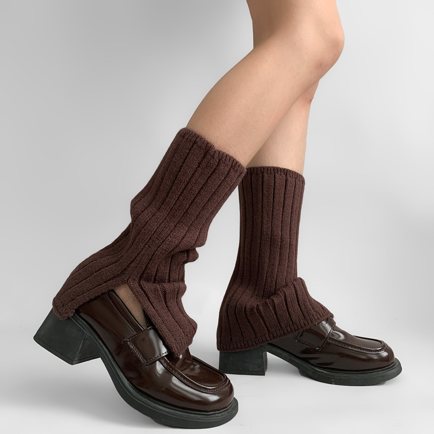 夜间教习室灰色针织袜套女春秋外穿舒适中筒堆堆袜个性开叉小腿套,淘宝优惠券,粉丝福利购,淘宝优惠卷