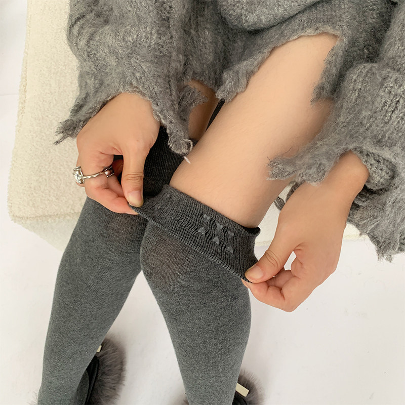 夜间教习室过膝长筒袜女春秋款防滑拼接咖色加长拼色灰色高筒袜子,淘宝优惠券,粉丝福利购,淘宝优惠卷