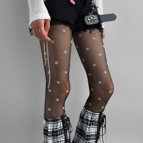 夜间教习室波点丝袜春款女高透白色连裤袜夏季防勾丝复古性感白丝 - 图2