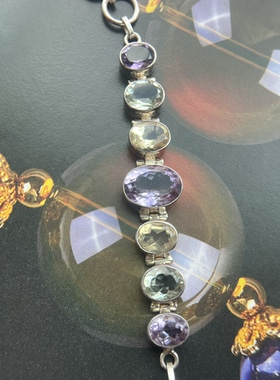 古董手链925镶天然水晶彩宝水晶手链多种颜色，链长19.5cm重23克