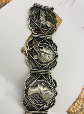 古埃及纯银花丝手链镂空浮雕老式插扣妥妥老古董长21宽3cm重49克