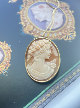 古董珠宝925银镶卡梅奥项链雕工细腻美神降临尺寸3*2.4链长44cm