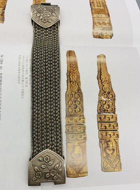 古董老银錾刻花纹腰带款手链，重108克长20宽3.1cm
