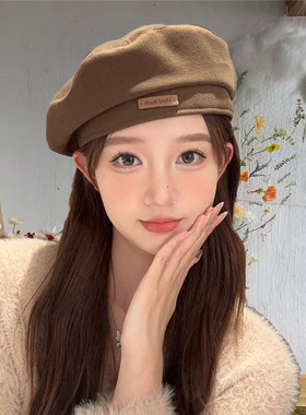 贝雷帽子女秋冬季毛呢纯色百搭八角帽网红时尚同款英伦复古画家帽