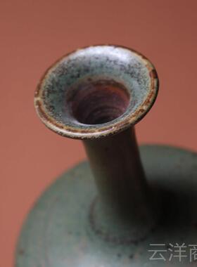 正品素功瑾礼厅手工复粗古绿色陶式陶瓷花瓶桌面插花小花器客中小