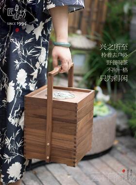 正品江心坊新中国风室装饰黑胡禅桃木储物茶覆古手提实箱客厅茶道