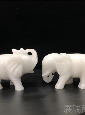 高档阿富白玉玉象客厅玄汗关摆件吸大象如意吉象办公室桌面装水饰