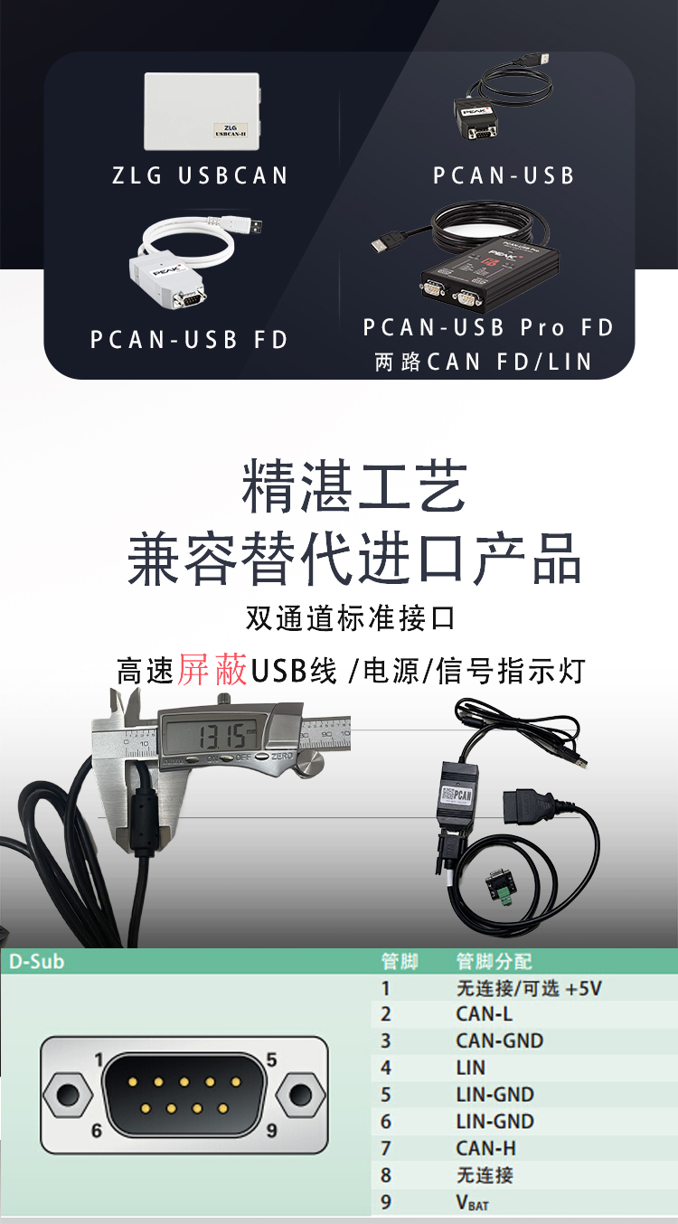 PCAN FD USB 兼容德国原装 PEAK IPEH-002022/004002 兼容ZLG LIN - 图1