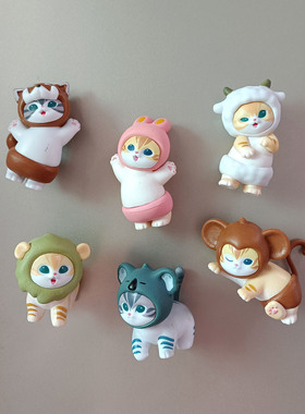 卡通萌系立体鲨鱼猫冰箱贴