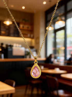 钛钢时尚紫色水滴榴莲吊坠项链 精致紫罗兰显白精致甜美锁骨链