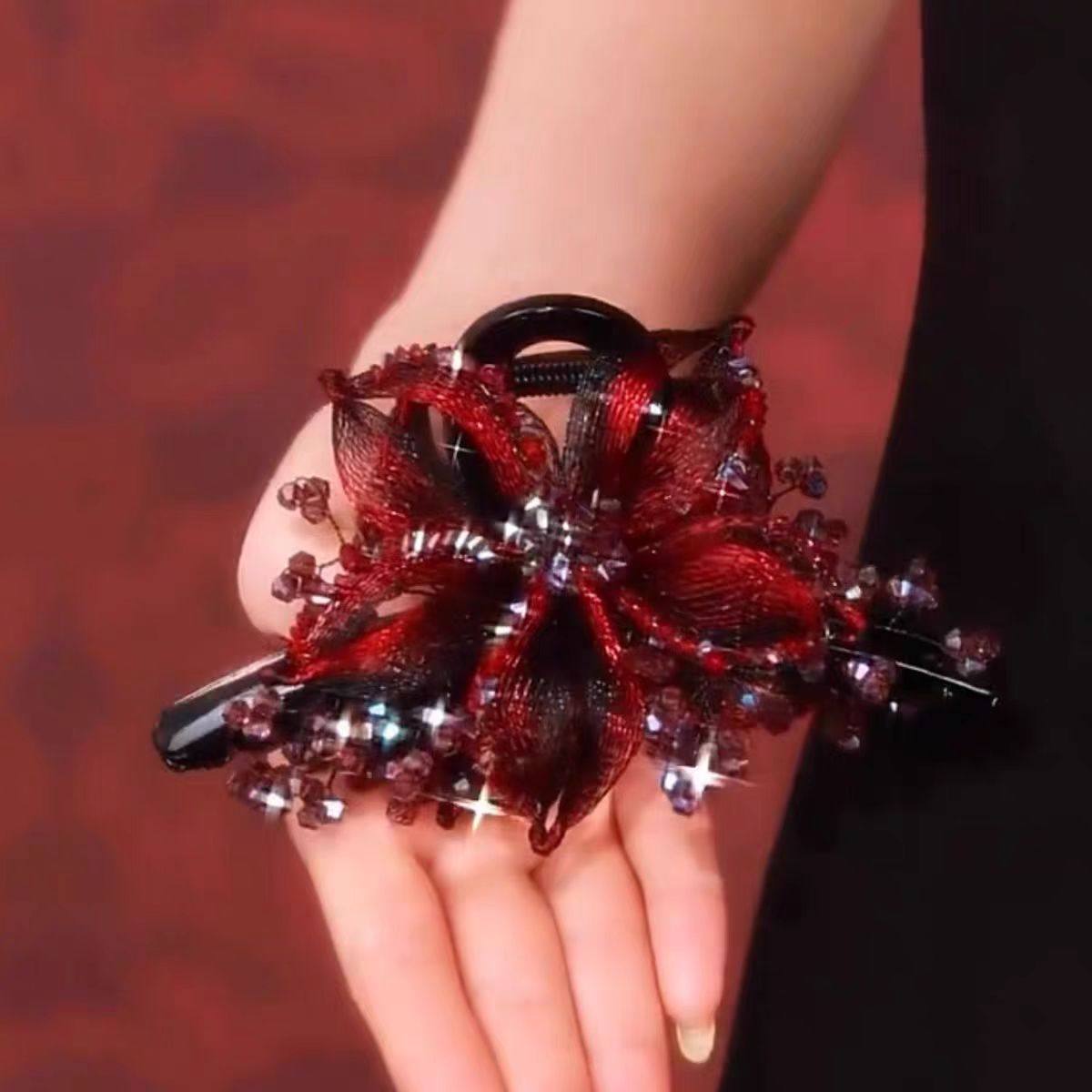 韩国高档手工铜丝编织花朵抓夹轻奢水晶后脑勺优雅盘发大号鲨鱼夹,淘宝优惠券,粉丝福利购,淘宝优惠卷