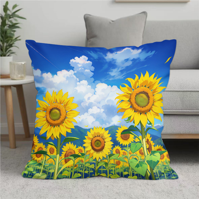 新款向日葵抱枕靠枕简约田园小清新花朵沙发车用靠垫抱枕套不含芯 - 图0