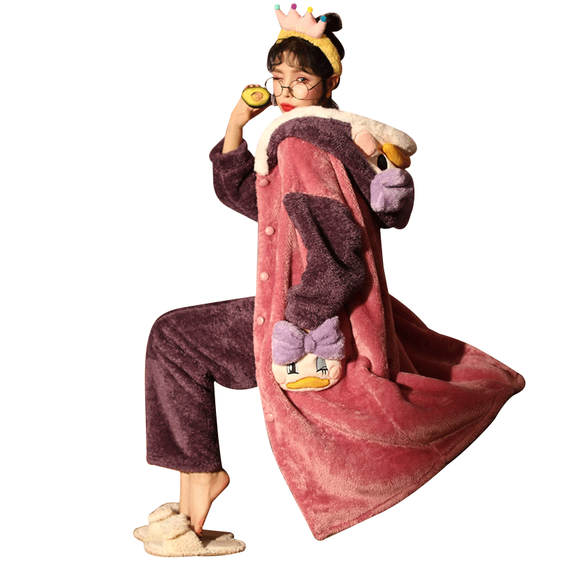 秋冬季长款珊瑚绒加绒可爱睡袍 淘之约睡袍/浴袍