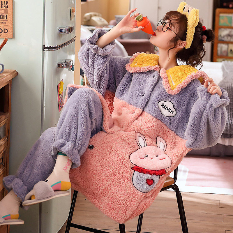 秋冬季法兰绒加绒长款可爱睡袍 淘之约睡衣/家居服套装