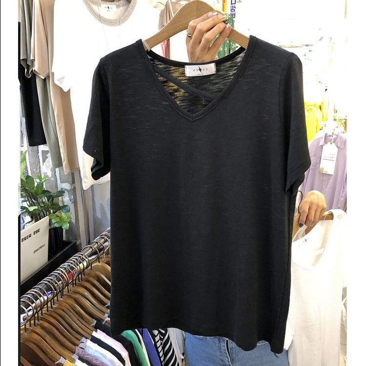 2020年新款夏季秋装竹节棉潮打底衫 韩简娜T恤