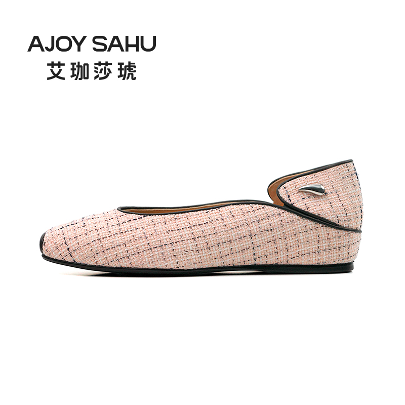 AJOY SAHU/艾珈莎琥2024春季新款平底方头单鞋女鞋子女冬低跟女鞋 - 图3