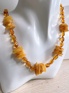 天然琥珀蜜蜡欧式项链 约56cm，24克