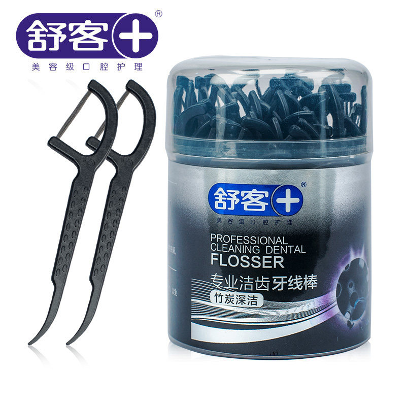 舒客弓形竹炭牙线棒3盒家庭装牙签 智狐居家日用牙线/牙线棒