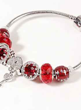 潘多风格海洋之心手链琉璃珠微镶