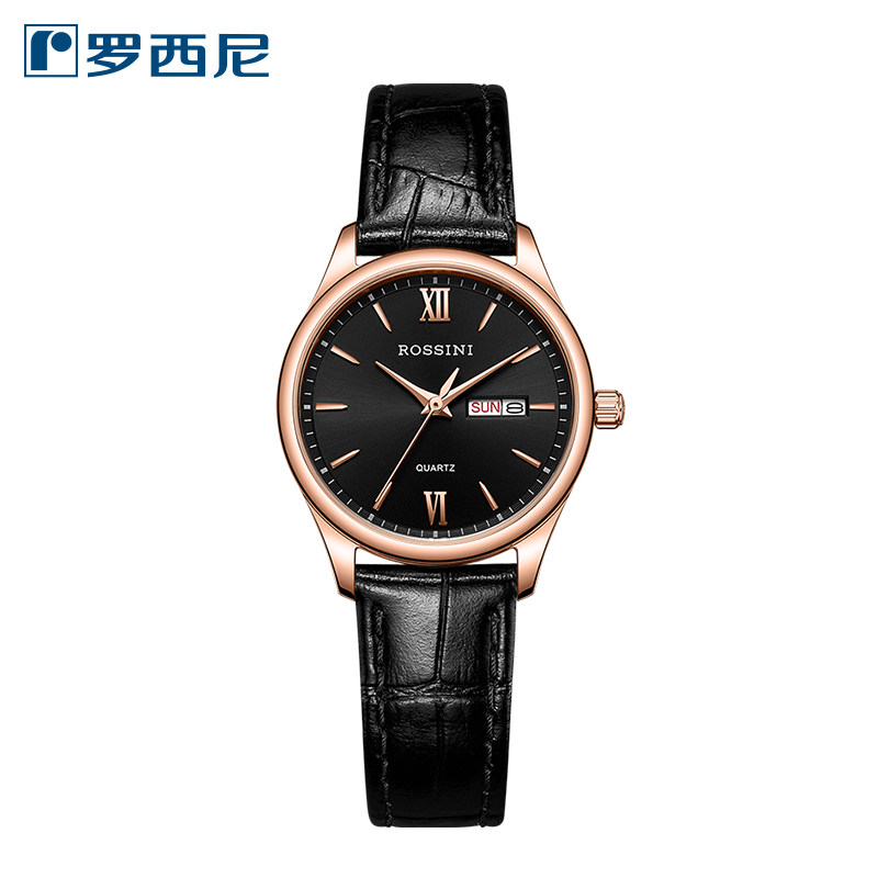 罗西尼手表女正品石英商务简约皮带表防水双历白色女士手表718574