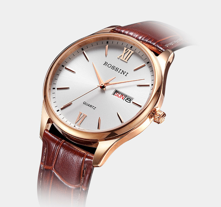 罗西尼手表女正品石英商务简约皮带表防水双历白色女士手表718574