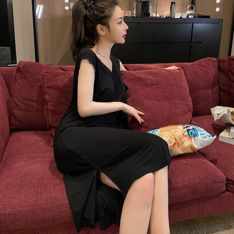 特大码300斤背心长裙女蕾丝拼接双V领夏季胖妹妹性感无袖家居睡裙,淘宝优惠券,粉丝福利购,淘宝优惠卷