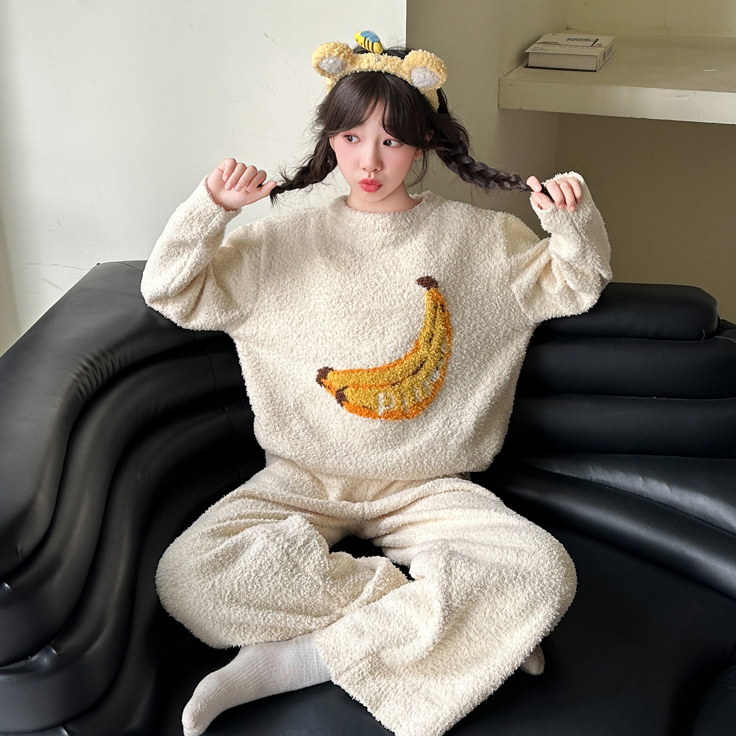 儿童睡衣冬季2025新款女童半边绒家居服青少年加厚珊瑚法兰绒套装 - 图1