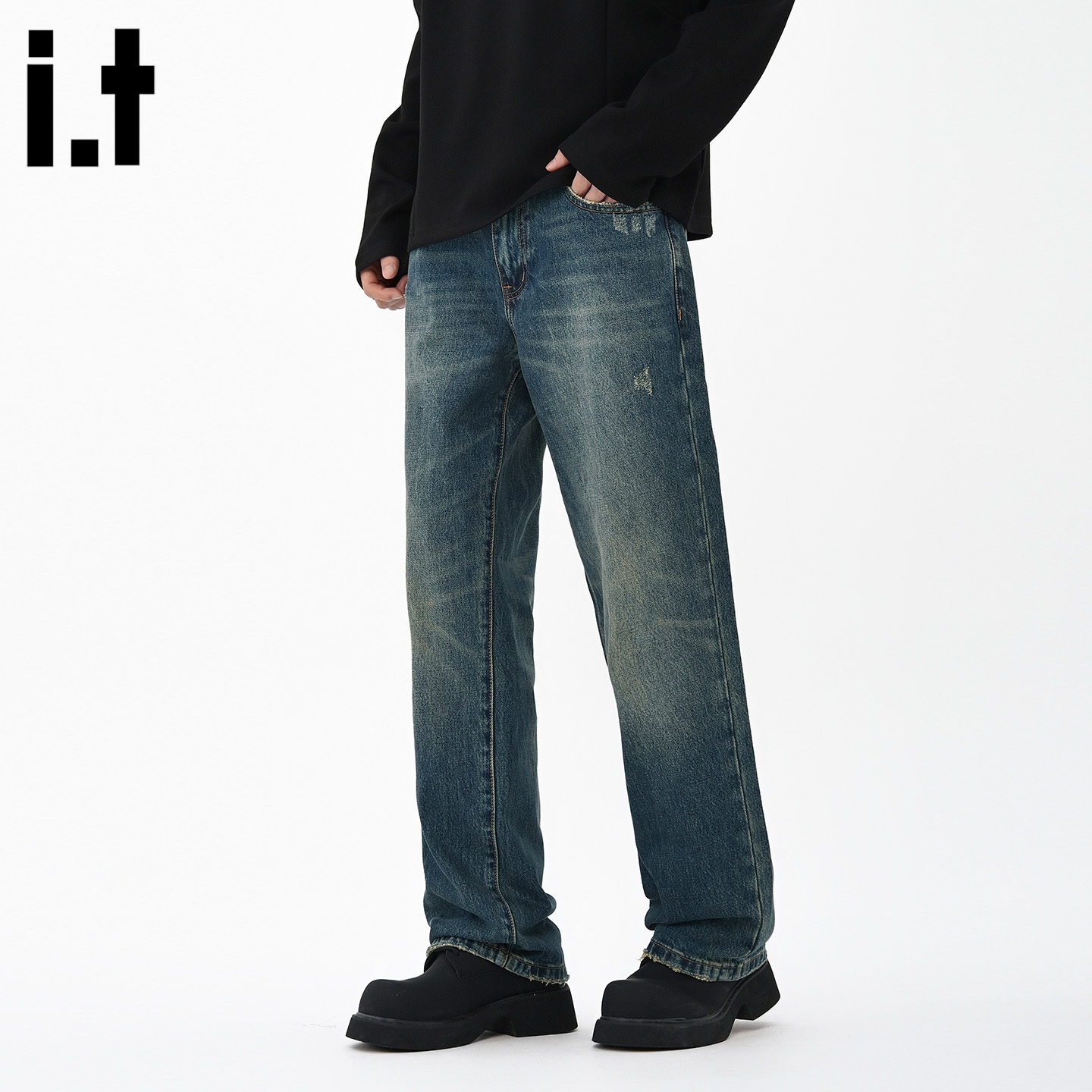 it :5cm/FIVECM时尚深蓝色直筒牛仔裤男士2025新款秋季高级感长裤 - 图1