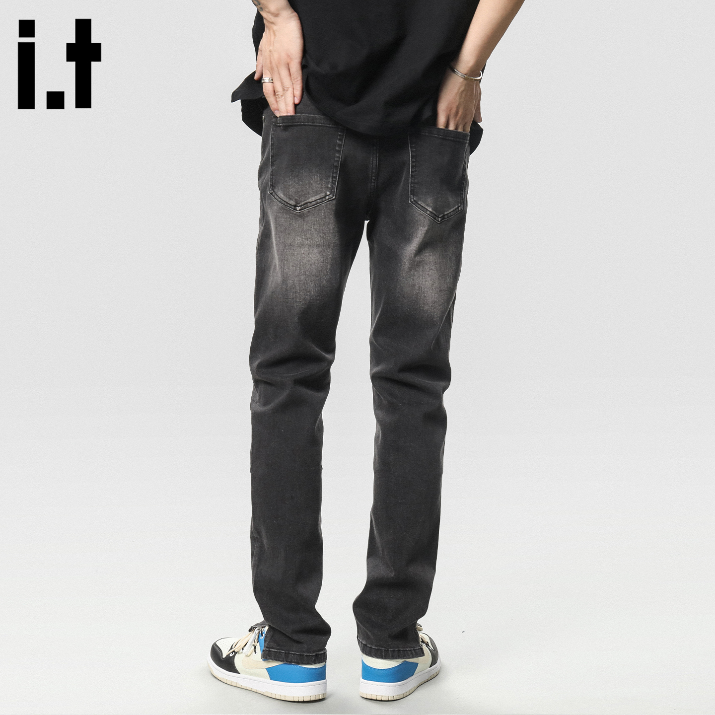 it :5cm/FIVECM美式做旧牛仔裤男2025夏季水洗马骝脚口开叉长裤 - 图1