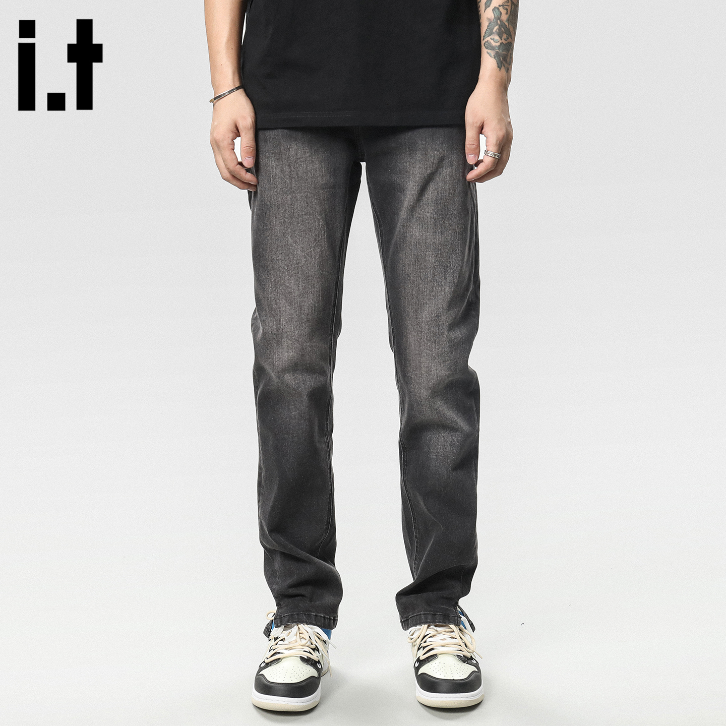 it :5cm/FIVECM美式做旧牛仔裤男2025夏季水洗马骝脚口开叉长裤 - 图0