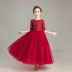 Girls Red Birthday Princess Dress Wedding Puffs Children Host Piano Trang phục Little Girls Dress Dress - Váy trẻ em