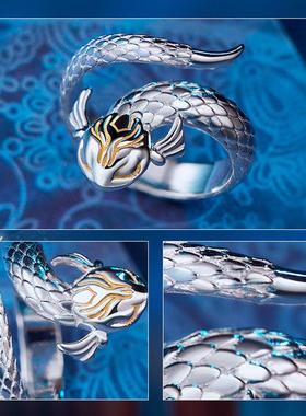 斗破苍穹周边美杜莎七彩吞天蟒指环国动漫手办小彩戒指925银饰品