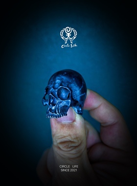 Circle life 地狱骑士 半骷髅戒指 925银 手工打造 骑士必备 哈雷