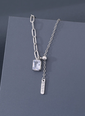 s925纯银方糖锆石手链时尚抽拉