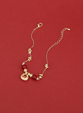 红色福袋手链女气质串珠手环小众