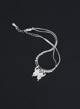 s925纯银双层蝴蝶结猫眼石手链女