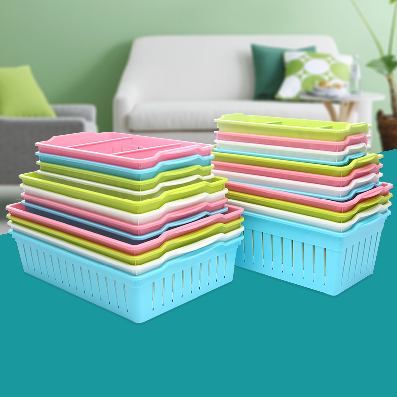 桌面塑料收纳筐长方形盒抽屉分格分隔厨房浴室家用置物零食小篮子
