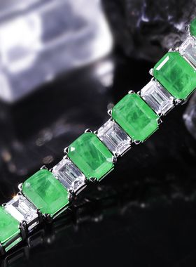 进口仿真925纯银合成祖母绿手链