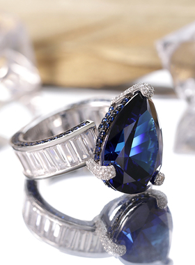 高级感奢华海蓝宝戒指女925纯银
