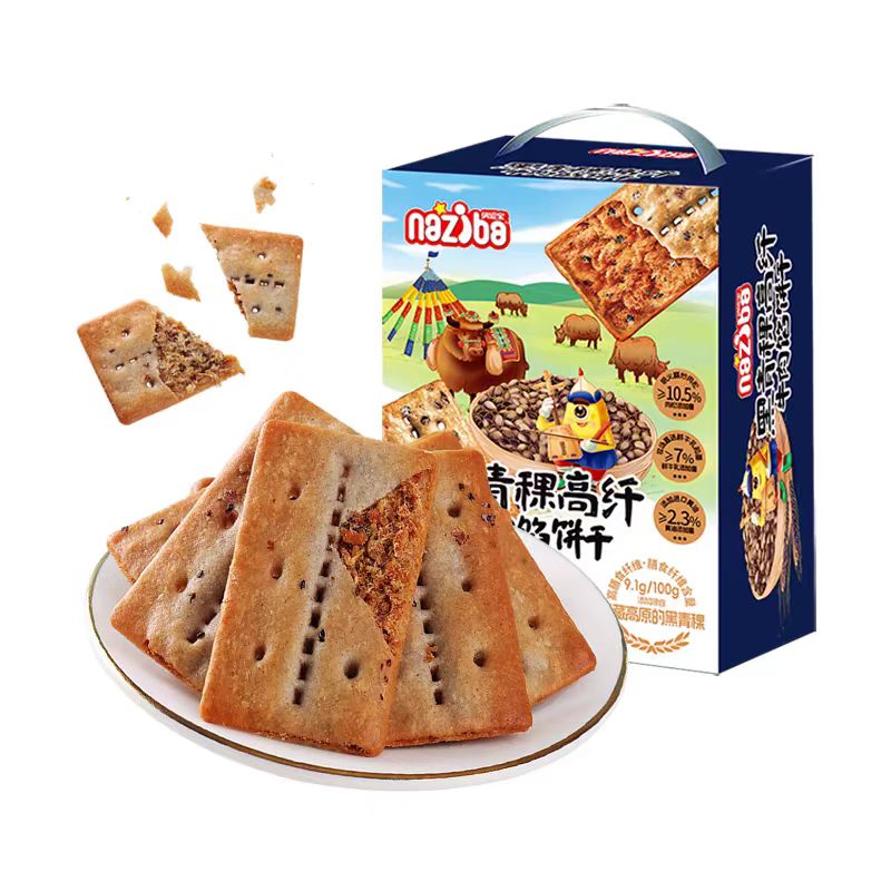 纳滋宝黑青稞牛肉馅饼干418g高纤薄饼干饱腹代餐休闲零食独立包装 - 图3