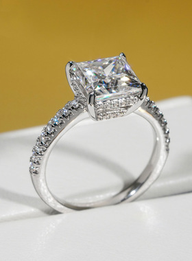 925银镶莫桑钻3CT公主方戒指
