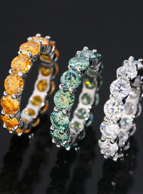 S925银镶D色VVS莫桑钻排戒