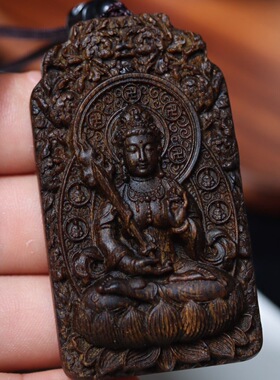 a芽庄奇楠沉香八大守护神虚空藏菩萨雕刻吊坠车挂平安沉木手把件