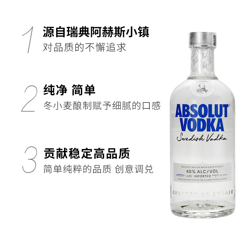 【赠1口杯】瑞典绝对原味伏特加absolut鸡尾酒基酒洋酒700ml-图0