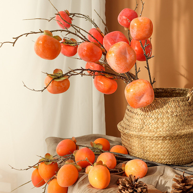 仿真柿子果实假花树枝客厅摆设干花石榴装饰摆件柿柿如意插花花束,淘宝优惠券,粉丝福利购,淘宝优惠卷
