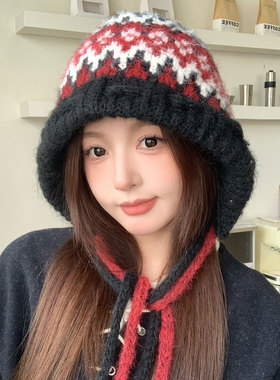 毛线针织帽女秋冬保暖护耳包头帽